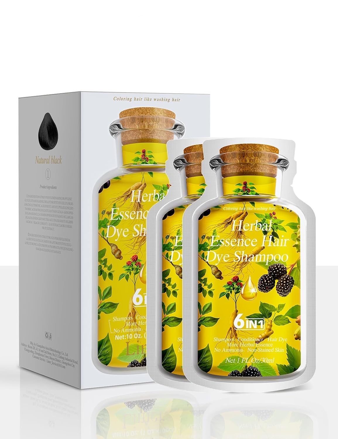 6-in-1 pure herbal essense hair dye shampoo (10 Packs)