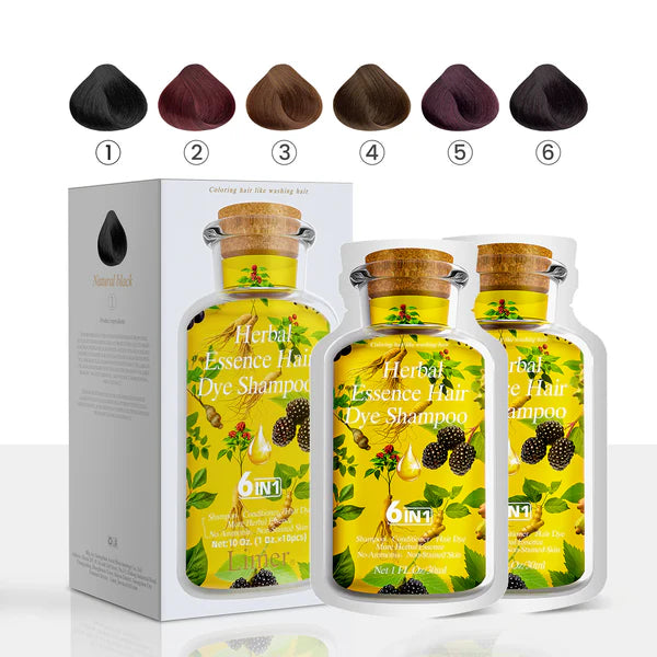 6-in-1 pure herbal essense hair dye shampoo (10 Packs)
