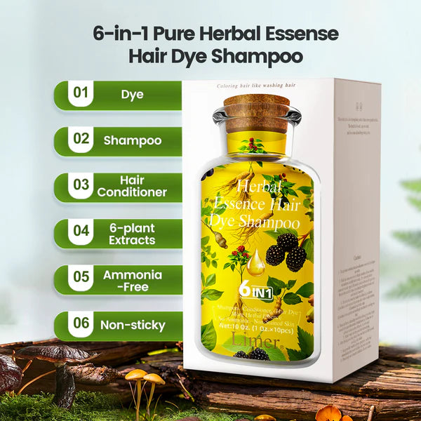 6-in-1 pure herbal essense hair dye shampoo (10 Packs)