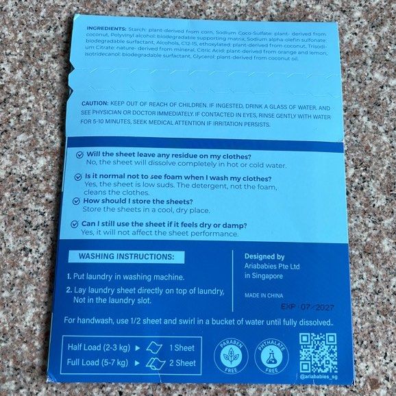 Organic Plant-Based Baby Laundry Detergent Sheet ( Pack of 10 Sheets )